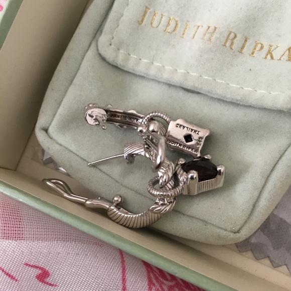 Vintage Judith Ripka Hoop Earrings With Natural Cushion Cut Smoky Quartz Charms - Picture 5 of 15